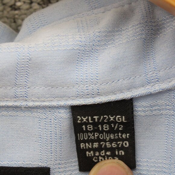 JF J.Ferrar Shirt Mens 2XL Blue Plaid Button Down Casual Short Sleeve Collared - Picture 7 of 10